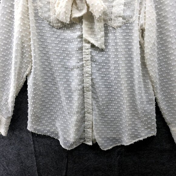 Banana Republic Long Sleev Blouse Womens M Ivory Tie Neck Chiffon Swiss Dot - Picture 4 of 8